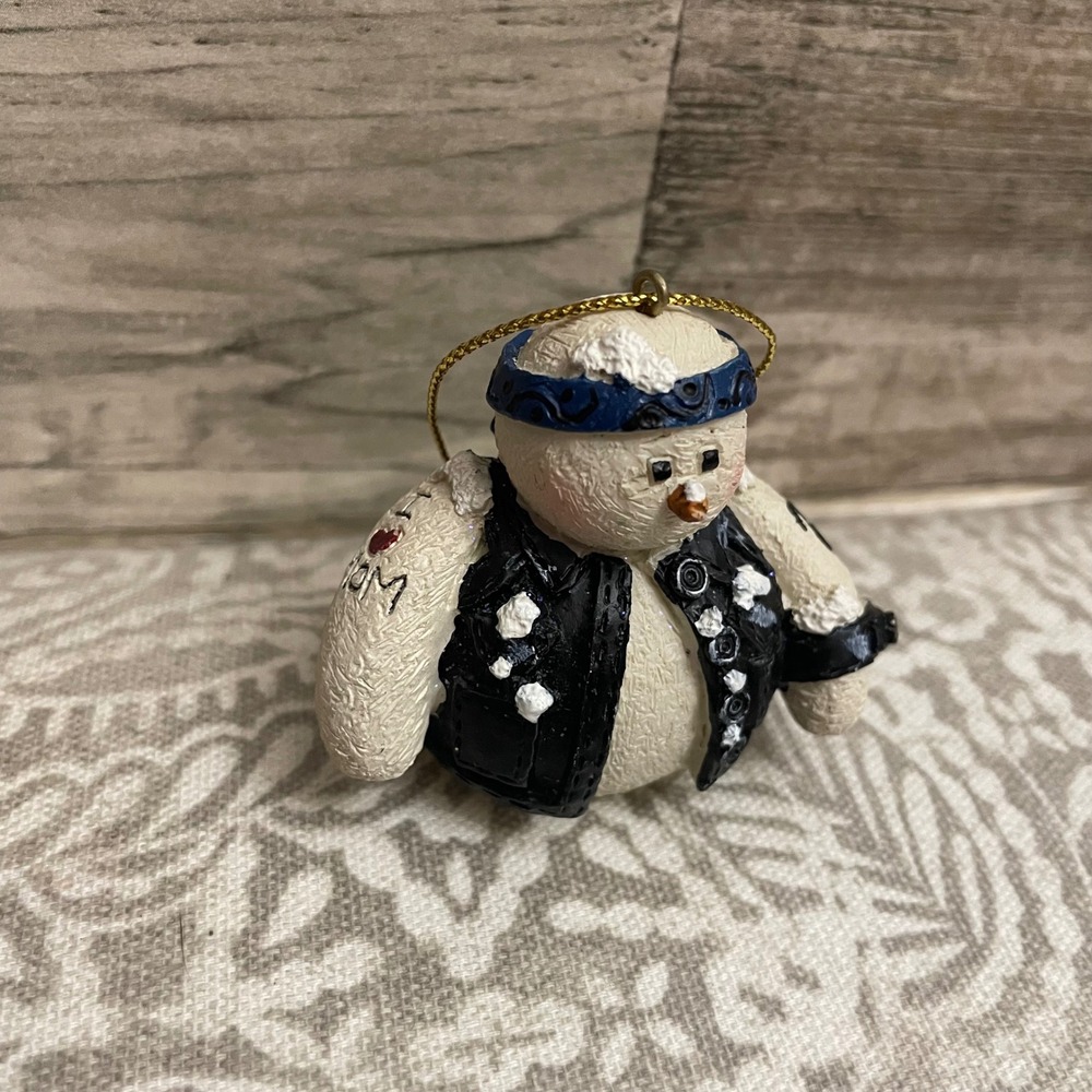 Snowberry Biker Babe Snowman Christmas Ornament Tattoo American Flag E12474